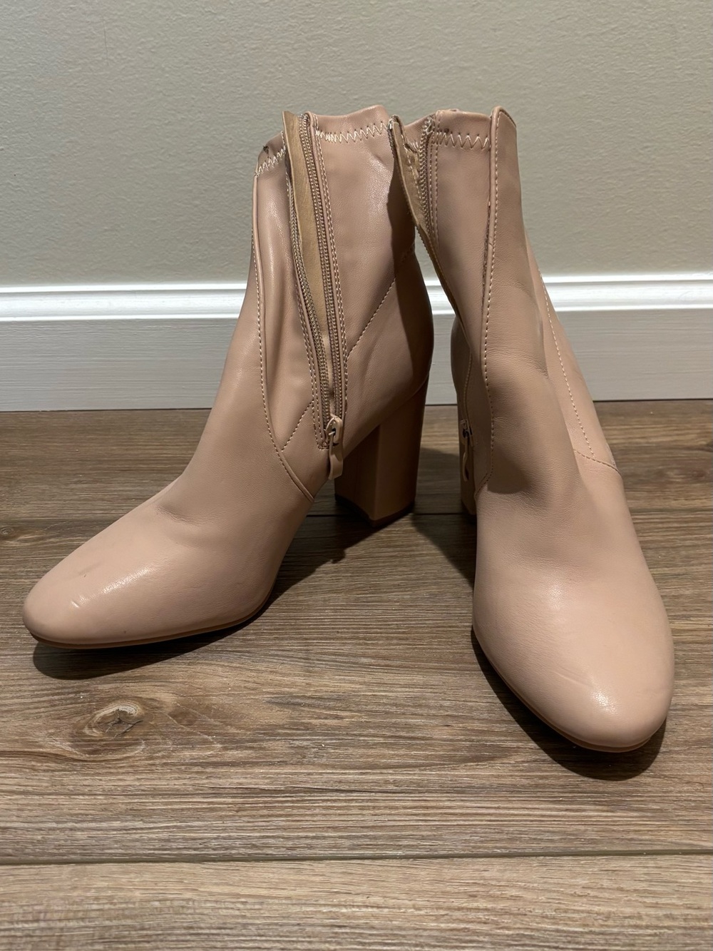 Womens Nude Block Heel Ankle Boots